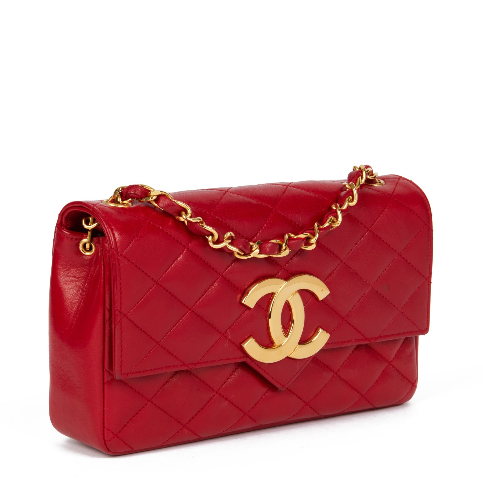 Chanel Red Quilted Lambskin Vintage XL Small Classic Single Flap Bag
