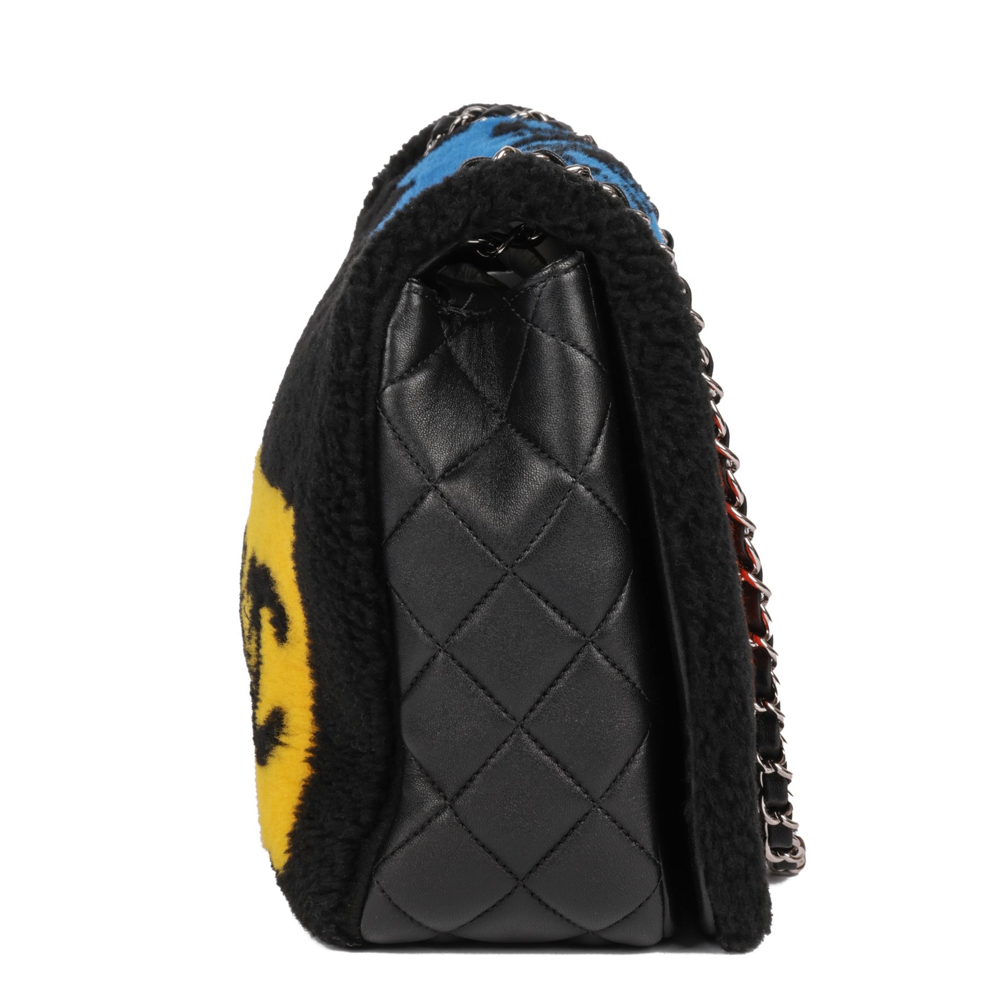 Chanel Black Shearling & Quilted Lambskin Patchwork Maxi Classic Singl