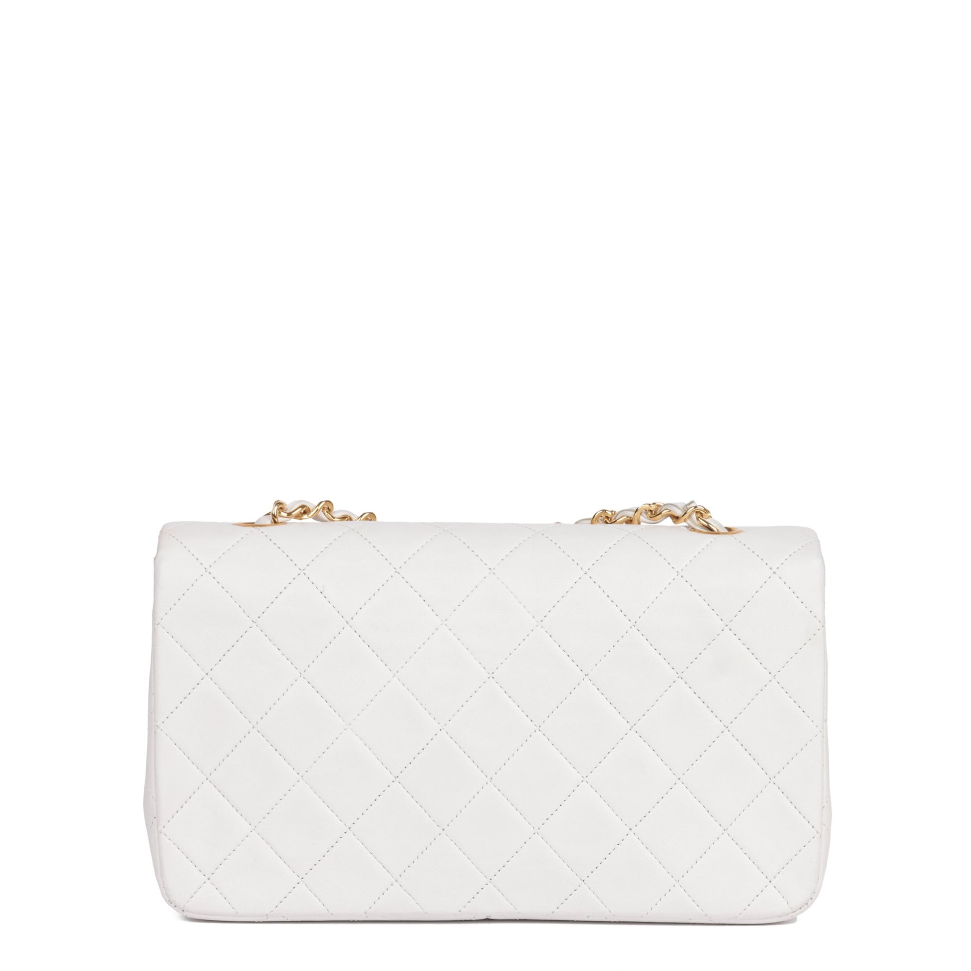 CHANEL White Quilted Lambskin Vintage Small Classic Single Full Flap B