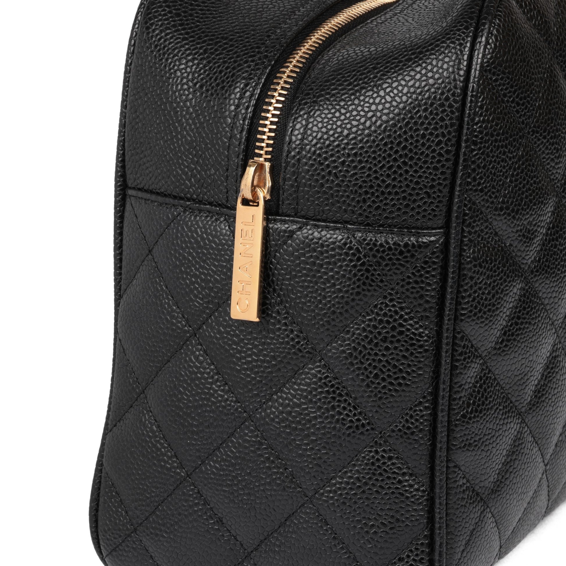 CHANEL Black Boston Top Handle Bag in Quilted Caviar