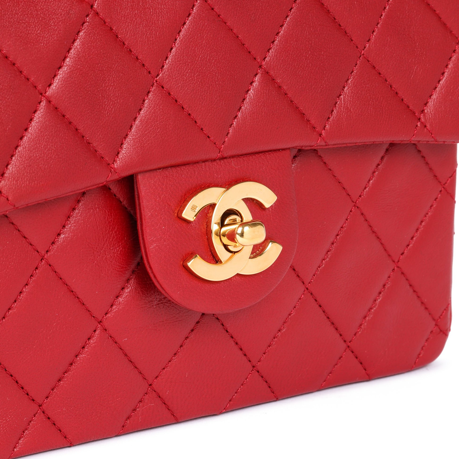 CHANEL Lambskin Quilted Mini Rectangular Flap Red 103393