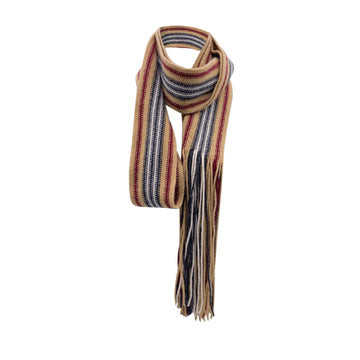 BURBERRY Beige Lambswool Wool Striped Long Fringed Scarf