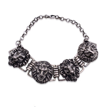 GUCCI Aged Silver Metal Lion Head Choker Statement Necklace