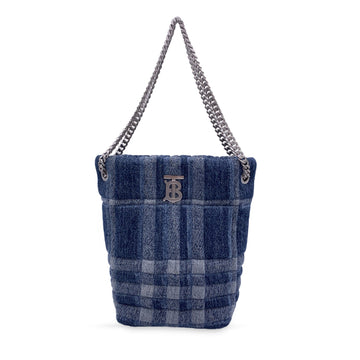 BURBERRY Blue Denim Quilted Small Lola Bucket Shoulder Bag Tote