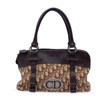 CHRISTIAN DIOR Brown Logo Oblique Canvas Satchel Shoulder Bag
