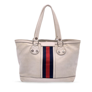 GUCCI White Canvas Web Sunset Tote Shopping Shoulder Bag