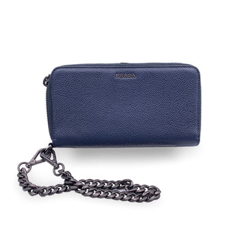 PRADA Blue Leather Wallet On Chain Woc Wristlet Zippy Wallet
