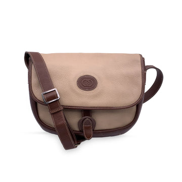GUCCI Vintage Beige And Brown Leather Flap Shoulder Bag