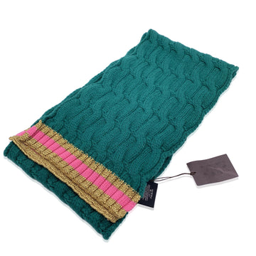 GUCCI Green Cable Knit Unisex Wool And Cashmere Scarf 25 X 180 Cm