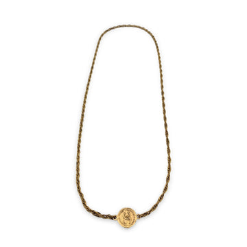 CHANEL Vintage 1970S Gold Metal Long Medallion Coin Necklace