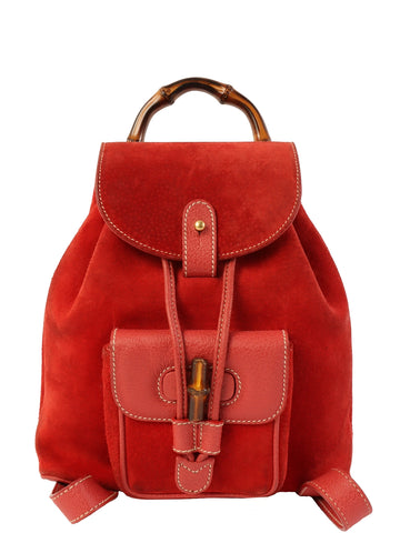 GUCCI Suede Bamboo Mini Backpack Red