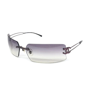 Chanel CC Logo Silver Purple Rimless Rhinestone Sunglasses