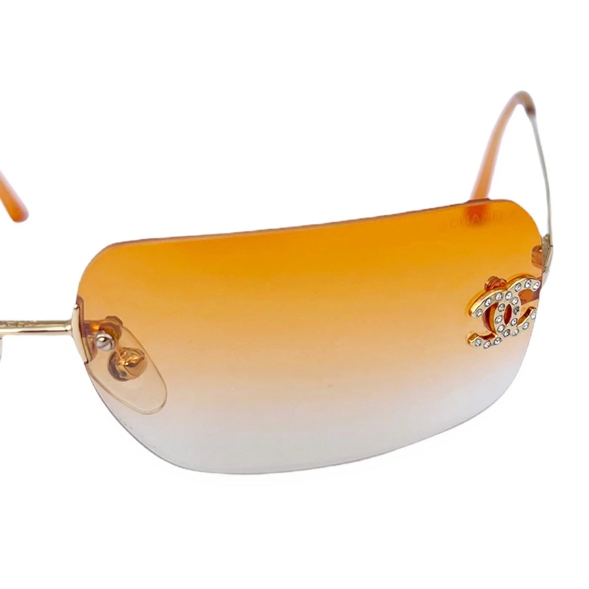 Chanel CC Logo Gold Orange Tinted Rhinestone Swarovski Sunglasses 4017