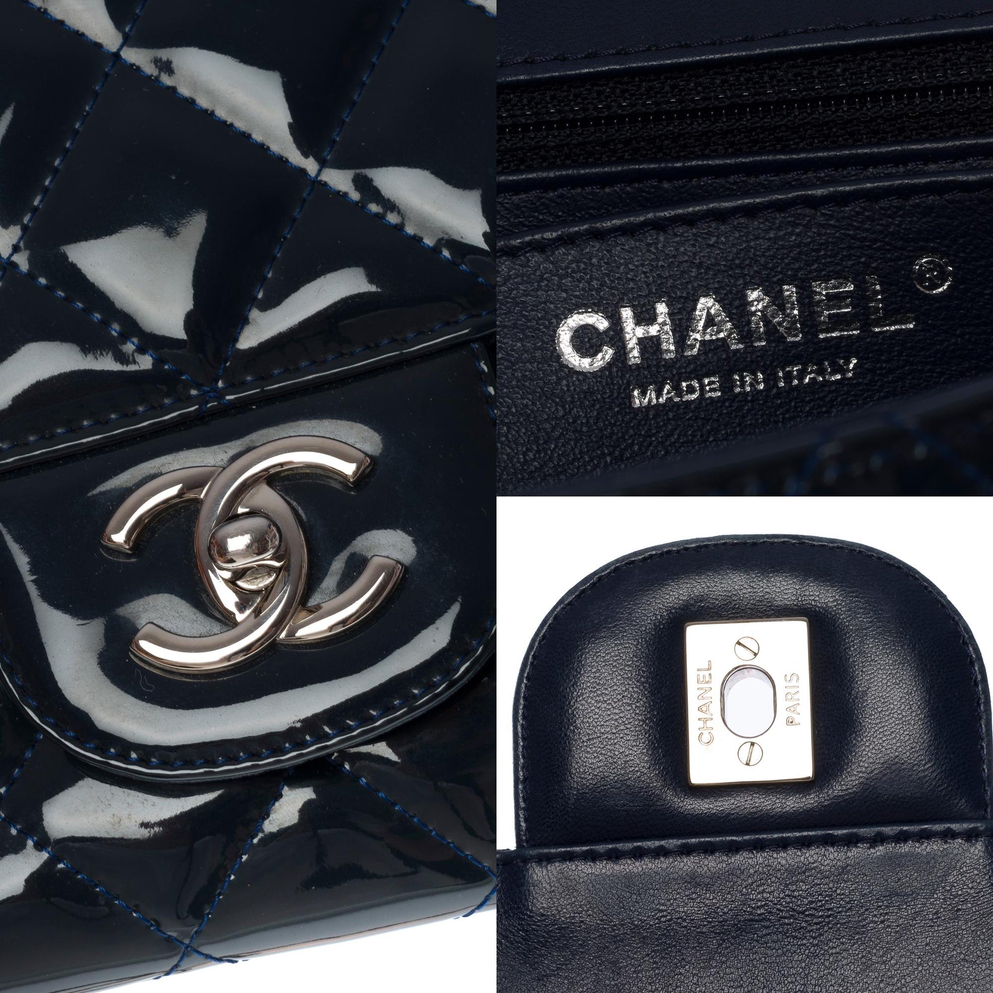 Chanel Lovely Timeless Jumbo Shoulder Flap Bag in Navy Blue Patent Leather, SHW