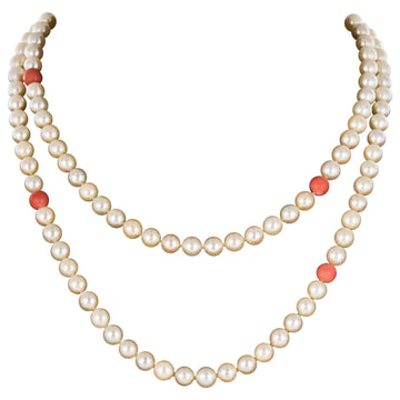 1960s Cultured Pearls Coral Pearls Long Necklace