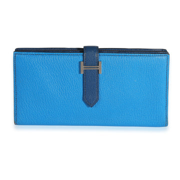 HERMES Bleu Izmir & Bleu Saphir Chevre Leather Bearn Wallet PHW