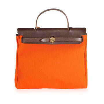 HERMES Orange & Red Toile 2-in-1 Herbag with ebene Vache Hunter Leather