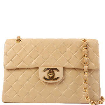 CHANEL Around 1992 Made Classic Flap Chain Bag Maxi Beige
