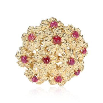 TIFFANY & CO. Vintage Floral Ruby Brooch in 18K Yellow Gold