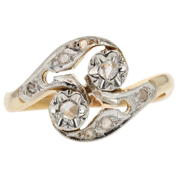 French 1920s Belle epoque Diamonds 18 Karat Yellow White Gold Ring