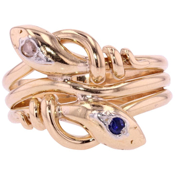 French 19th Century Sapphire Diamond 18 Karat Yellow Gold Snake Men's Ring