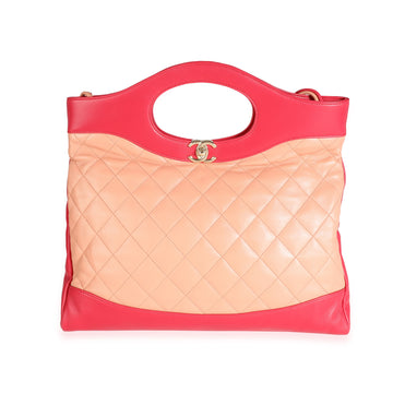 CHANEL Peach & Light Red Quilted Calfskin Large 31 Shopping Bag
