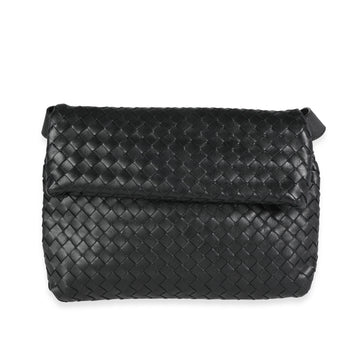 BOTTEGA VENETA Black Intrecciato Leather Fold Crossbody Bag