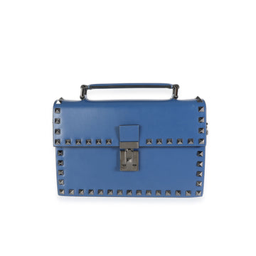 VALENTINO Blue Leather Rockstud Top Handle Crossbody Bag