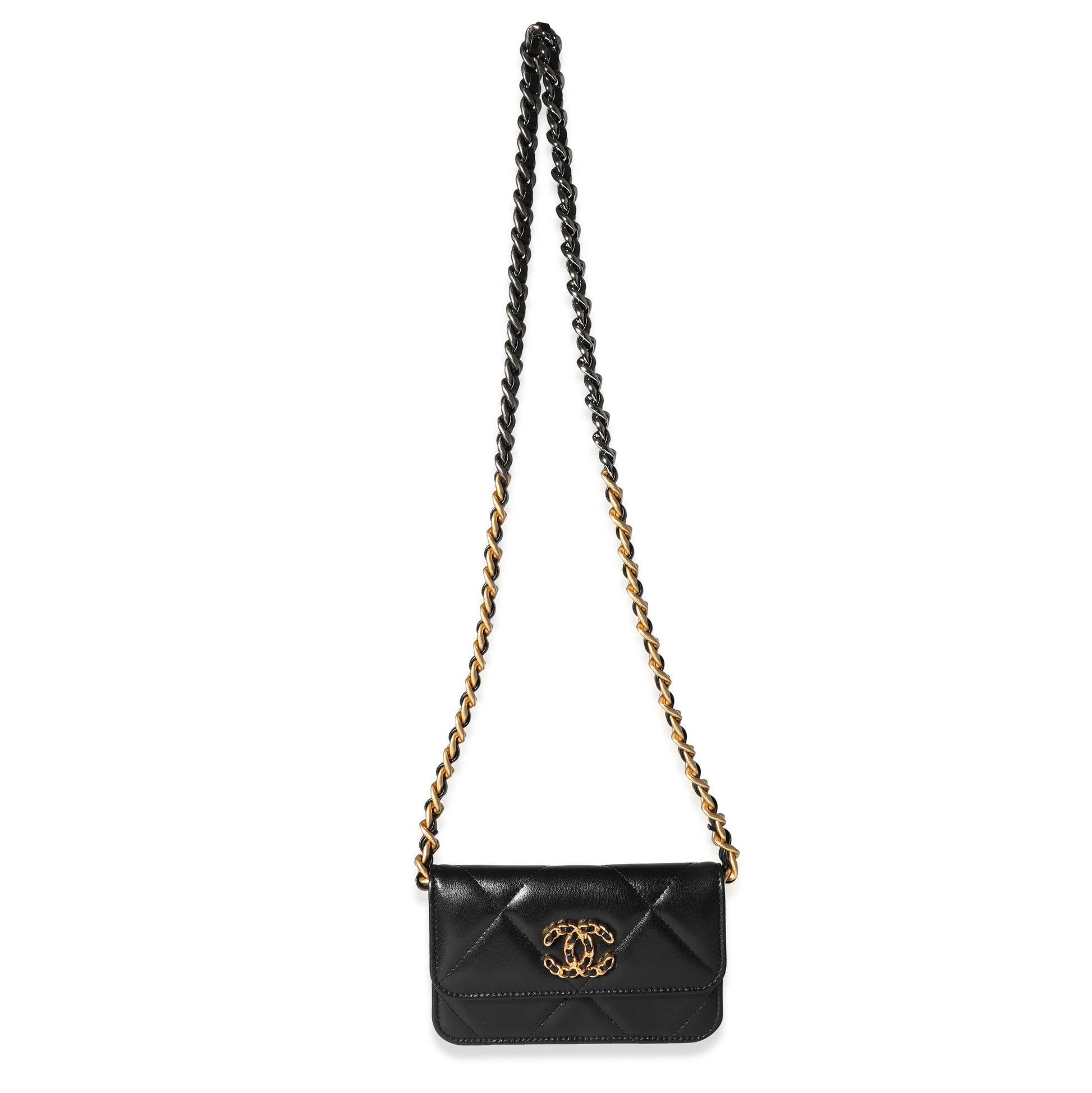 CHANEL Black Quilted Lambskin 19 Mini Coin Purse With Chain
