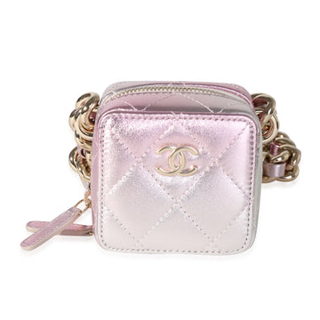 CHANEL Metallic Lambskin Quilted Coco Punk Clutch With Chain