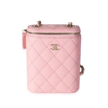 CHANEL Sakura Pink Caviar Vertical Vanity Bag With Chain