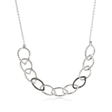 Black & White Looped Pear Shape Motif Diamond Necklace, 18k White Gold 1.77 CTW