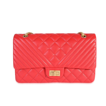 CHANEL Red Quilted Caviar Reissue 2.55 227 Double Flap Bag