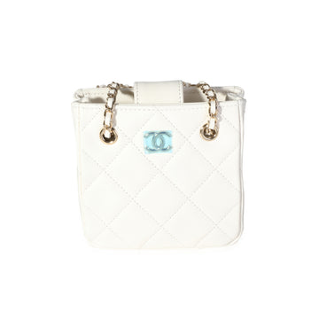 CHANEL White Quilted Lambskin Tiny Shopping Bag