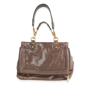 DOLCE & GABBANA Brown Leather Fold-Over Heritage Miss Sicily Bag
