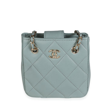 CHANEL Light Teal Quilted Lambskin Tiny Shopping Bag