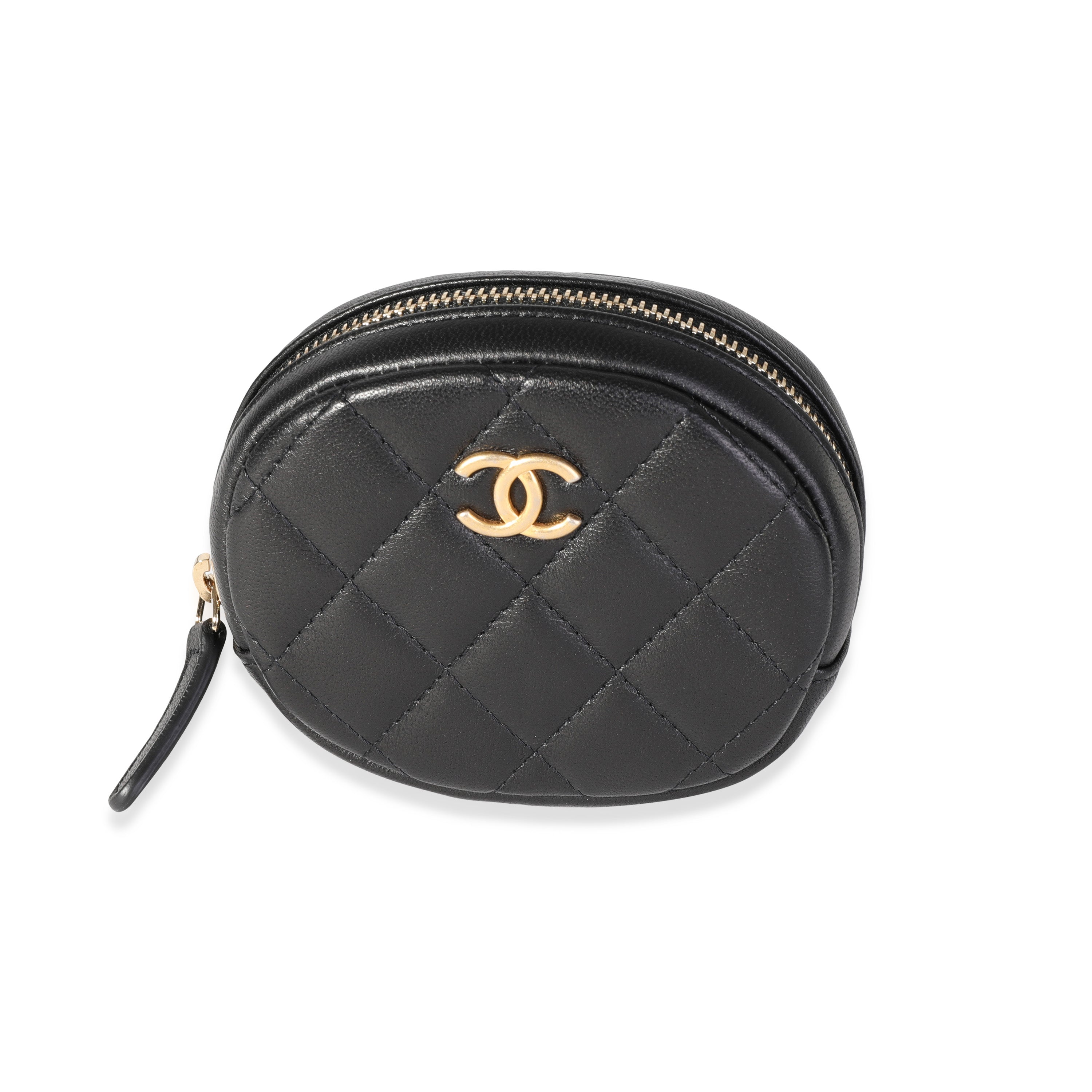 CHANEL Black Lambskin Quilted Inside Graffiti Coin Purse