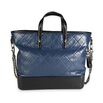 CHANEL Black & Blue Quilted Calfskin Large Gabrielle Shopping Tote