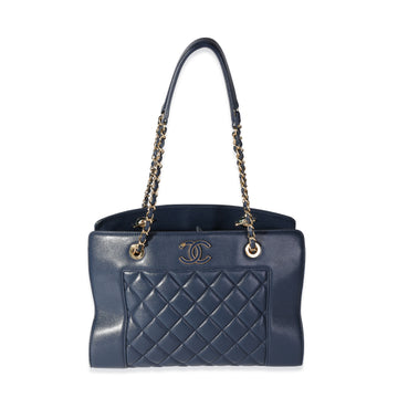CHANEL Navy Quilted Leather Mademoiselle Vintage Shopping Tote