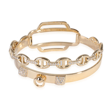 HERMES Double Tour Collier De Chien Diamond Bracelet in 18k Yellow Gold 0.79 Ctw