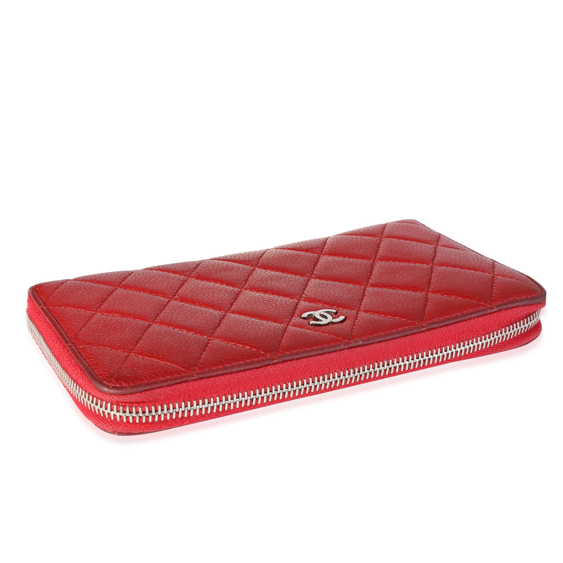 Chanel Red Quilted Caviar Zip Around Wallet Q6ADVD0FRB010