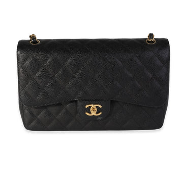 CHANEL Black Quilted Caviar Jumbo Classic Double Flap Bag