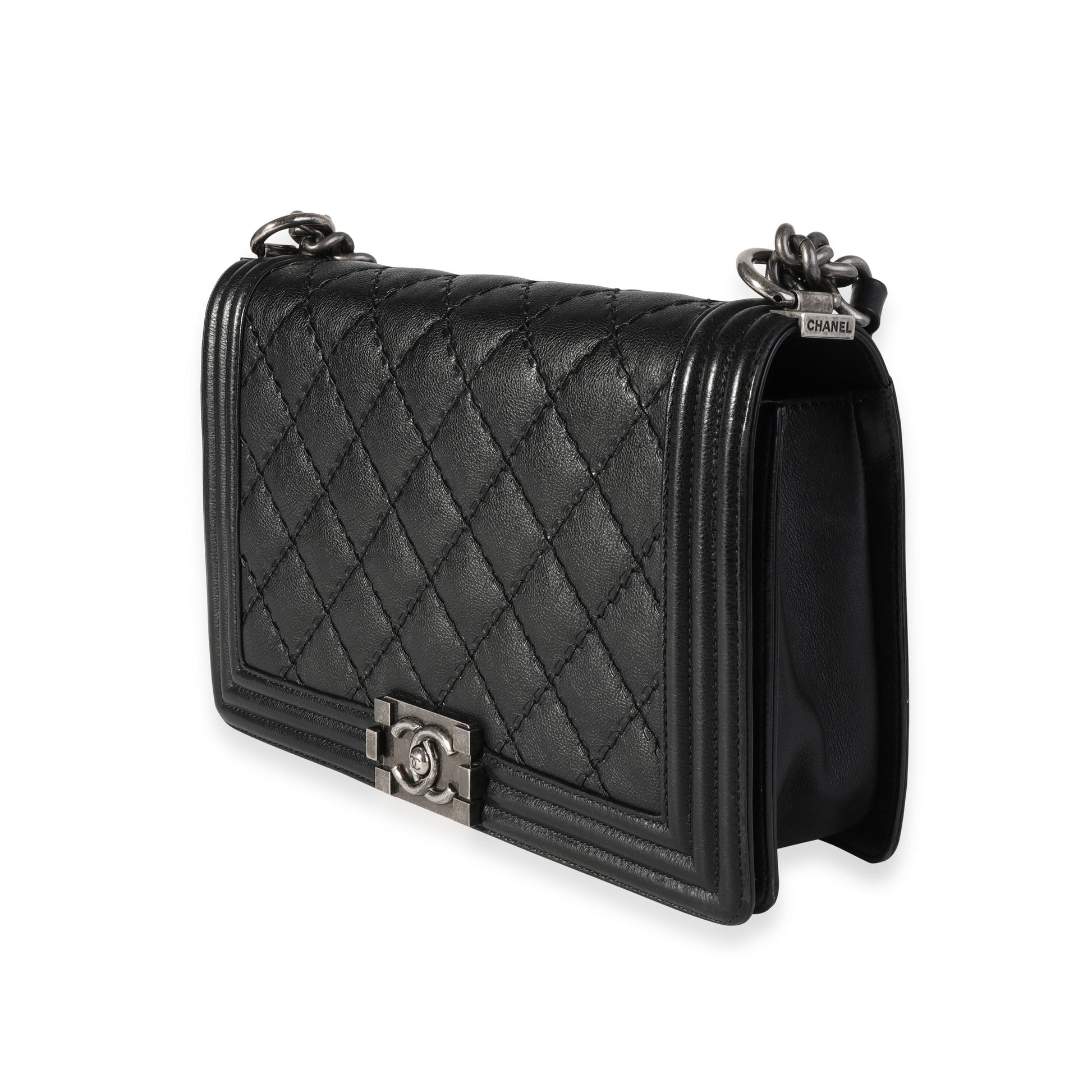 Chanel Black Quilted Whipstitch Calfskin New Medium Boy Bag