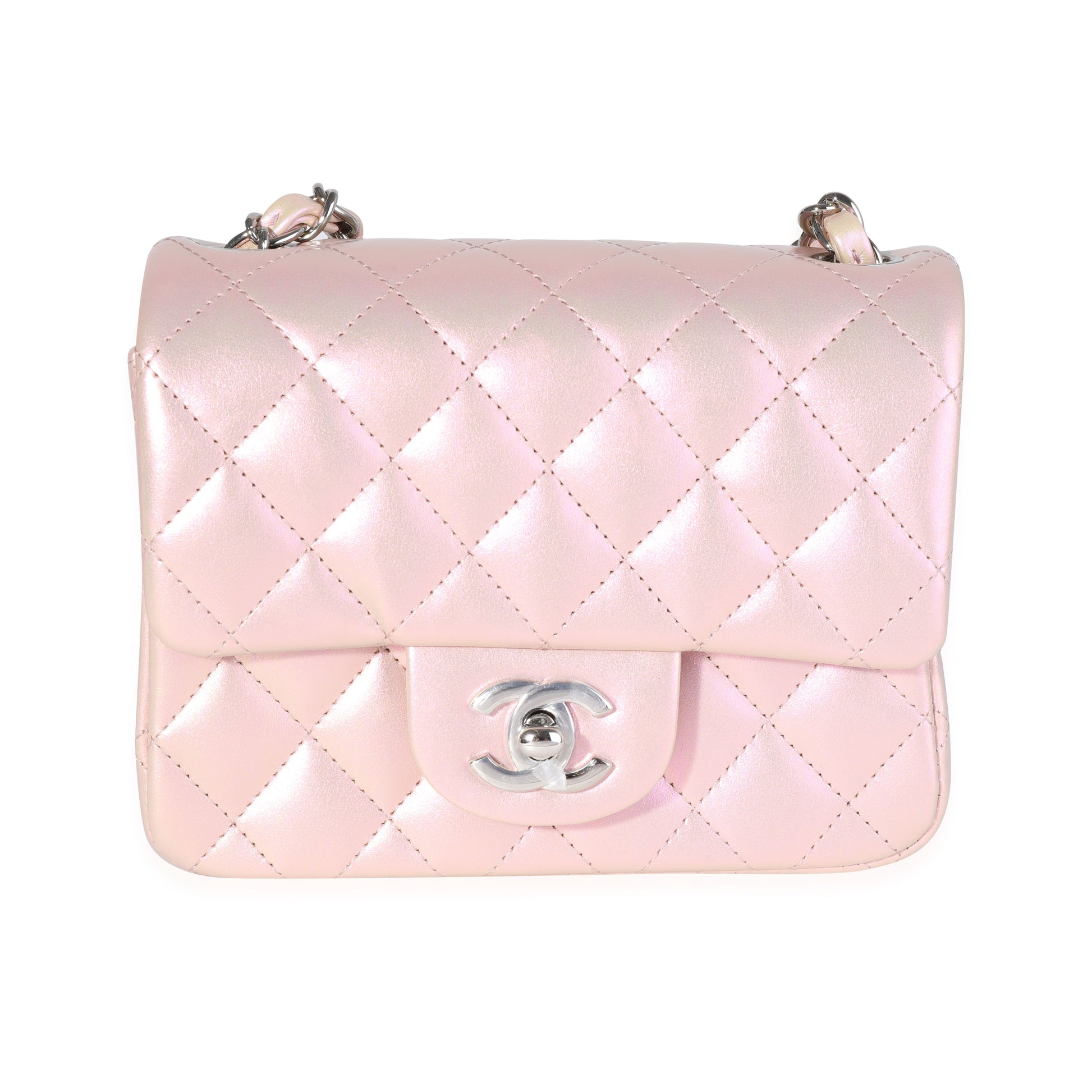 CHANEL Pink Iridescent Quilted Calfskin Square Mini Classic Flap Bag