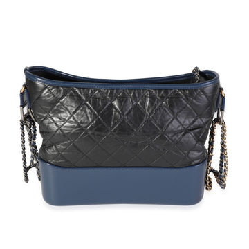 CHANEL Black & Blue Quilted Aged Calfskin Large Gabrielle Hobo