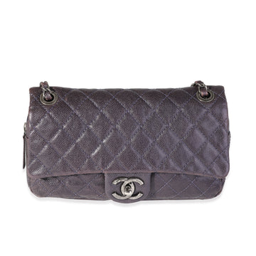 CHANEL Purple Quilted Caviar Easy Flap Bag