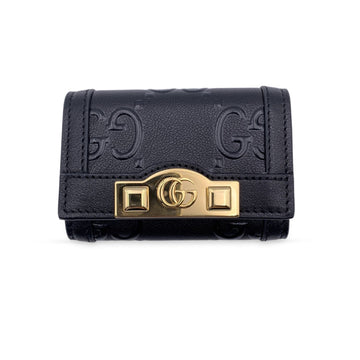GUCCI Black Monogram Leather Wonka 6 Key Holder Case Pouch