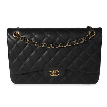 CHANEL Black Quilted Caviar Jumbo Classic Double Flap Bag