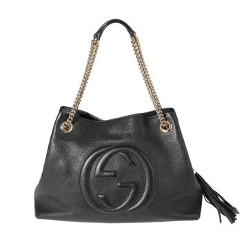 GUCCI Black Pebbled Leather Medium Soho Chain Shoulder Bag