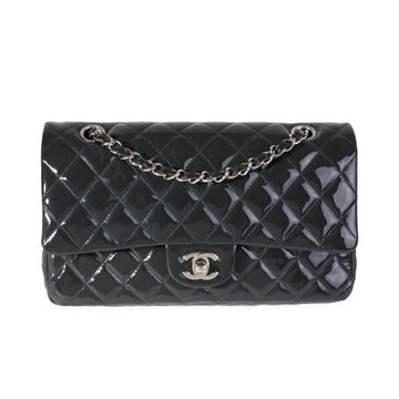 CHANEL Shadow & Blue Quilted Patent Leather Medium Classic Double Flap Bag
